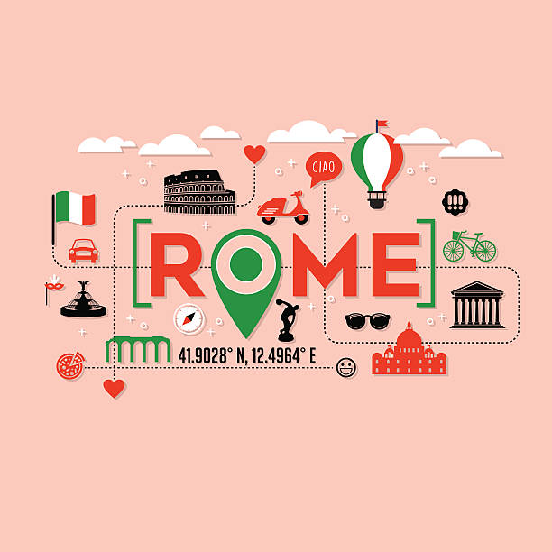 ilustraciones, imágenes clip art, dibujos animados e iconos de stock de roma italia iconos y diseño de tipografía para pancartas, camisetas y carteles - roman aqueduct