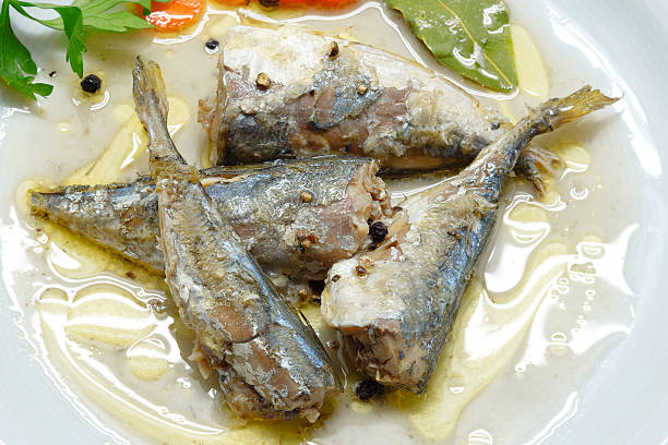istock Close up of Delicious Marinated mackerel with olive oil 619085860