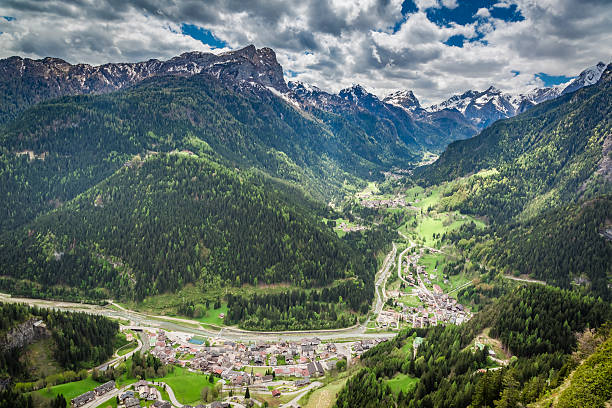 istock Beautiful view of small town in Dolomites 619087672