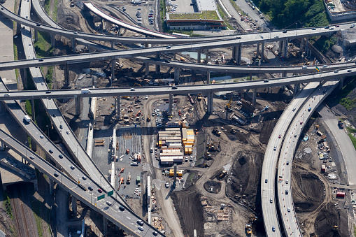 Aerial view over Canada's largest road work project
