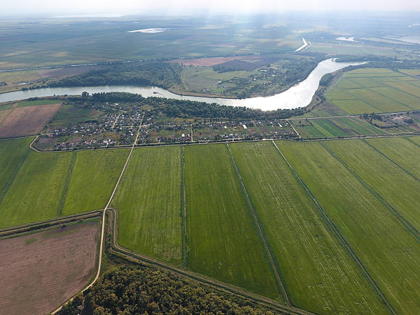 istock Top view of the small village 619090392
