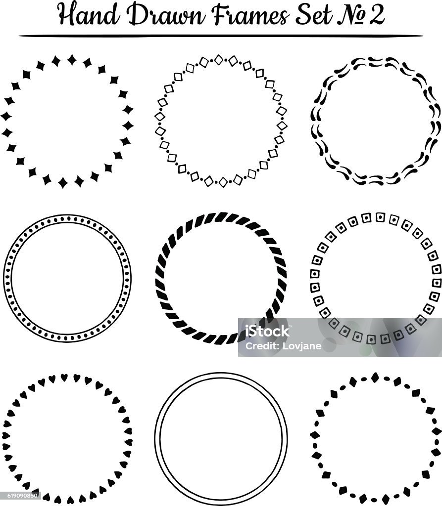 Round Frame Design Drawing Set Of Round Hand Drawn Frames Vector Illustration Stock Illustration ...