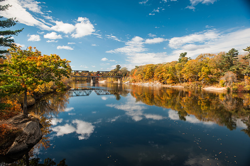 Railroad bridge over the Androscoggin River in Brunswick, Maine