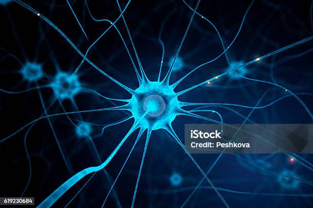 Blue Nerve Cell Stock Photo - Download Image Now - Nerve Cell, Abstract, Anatomy