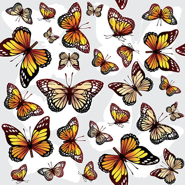 Vector illustration of Seamless background with Monarch butterflies