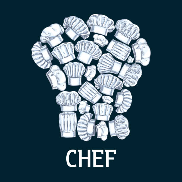 요리사 모자 모양의 요리사 토크 라벨 - chef italian culture isolated french culture stock illustrations