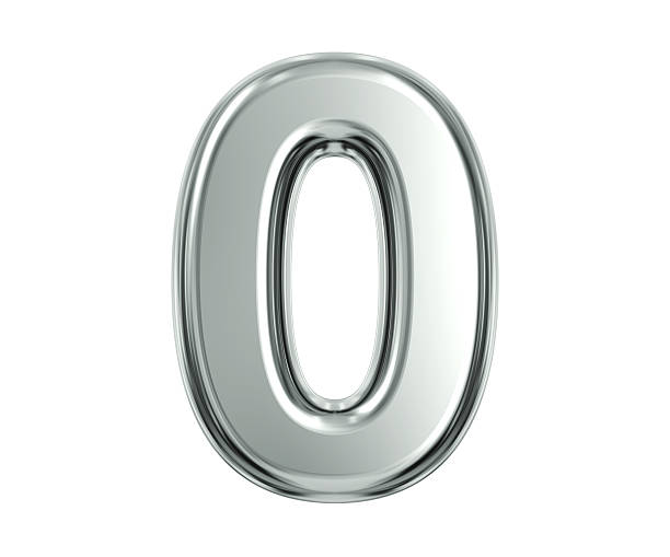 Silver Number 0 3D rendering of number zero made of silver with reflection isolated on white background. 3d number stock pictures, royalty-free photos & images