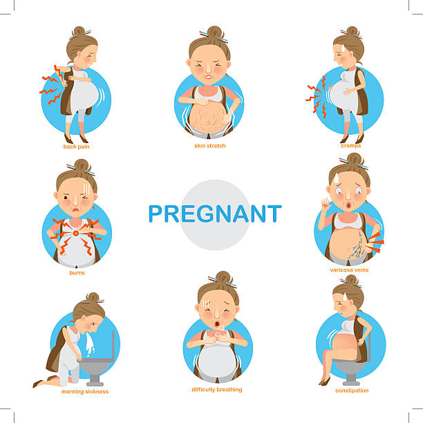 illustrazioni stock, clip art, cartoni animati e icone di tendenza di disagio incinta - cramping