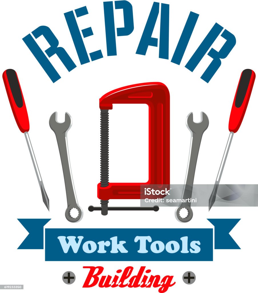 Repair Instruments Sign Repair Work Tools Label Emblem Stock Illustration - Download Image Now ...