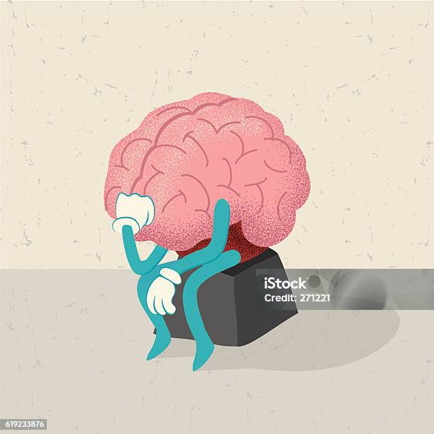 Retro Cartoon Of A Thinking Brain Character Stock Illustration - Download  Image Now - Contemplation, Stroke - Illness, Cartoon - iStock