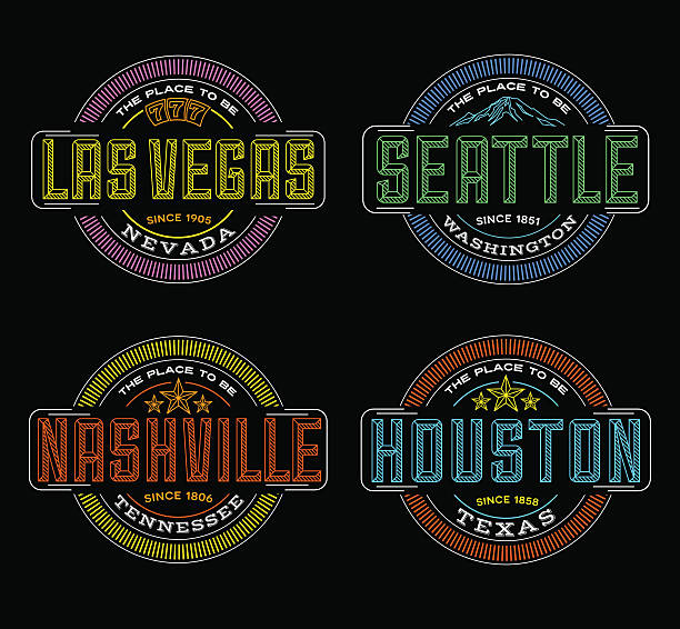 colorful linear logos for Las Vegas, Seattle, Nashville, Houston Linear logos for United States cities. Las Vegas, Seattle, Nashville, Houston nashville stock illustrations
