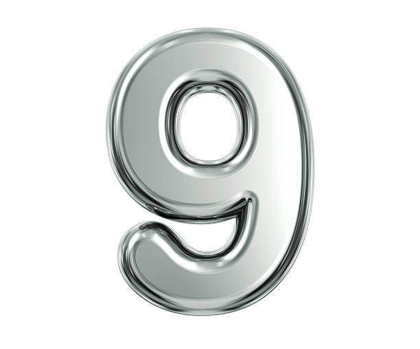 Silver Number 9 Stock Photo - Download Image Now - Bright, Chrome