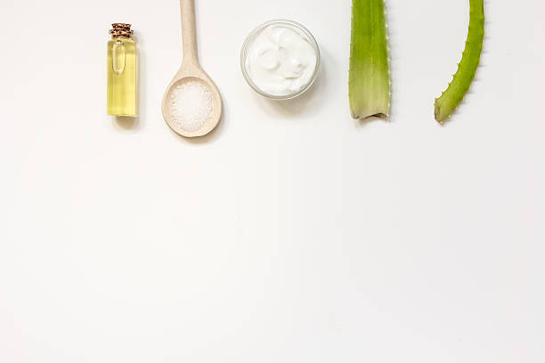 istock Alternative skin care aloe vera top view on white background 619234558
