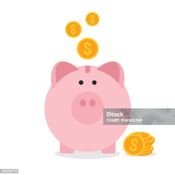 Piggy Bank Flat Design Saving Money Concept Stock Illustration - Download Image Now - Piggy Bank, Savings, Vector