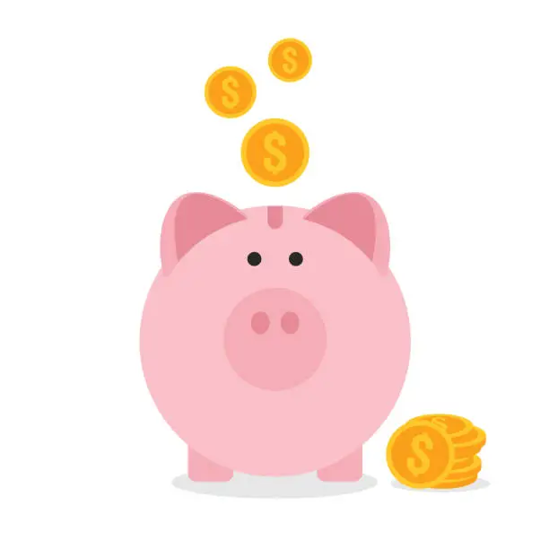 Vector illustration of Piggy bank flat design, saving money concept