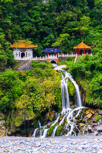  Changchun temple, Eternal Spring Shrine and waterfall at Taroko National Park in Hualien, Taiwan