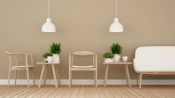 istock dining area in coffee shop or restaurant - 3D Rendering 619235830