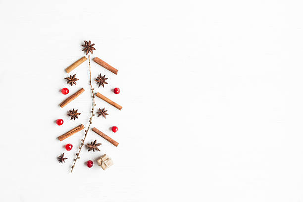 Christmas tree made of cinnamon sticks, anise star, larch branches