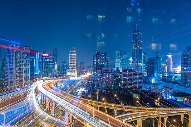 istock Aerial View of Shanghai overpass at Night 619238970