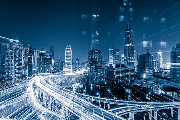 istock Aerial View of Shanghai overpass at Night 619239016