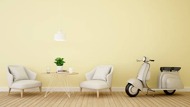 istock coffee shop or restaurant and vintage vintage motorcycle - 3D Rendering 619239248