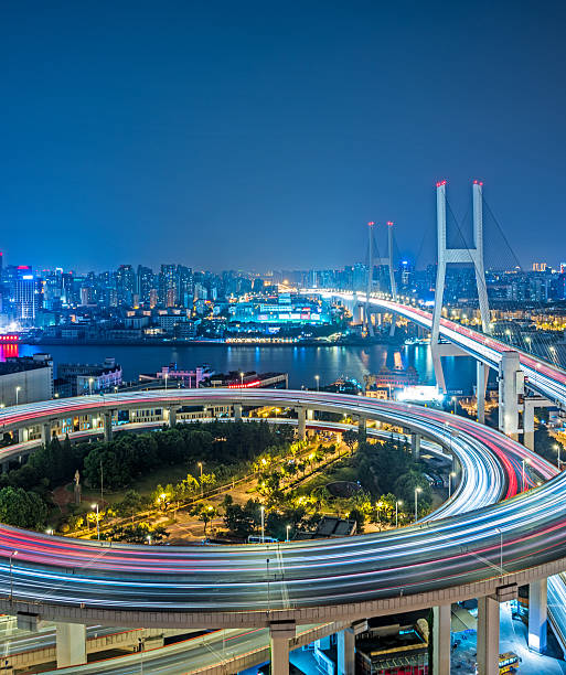 istock Aerial View of Shanghai overpass at Night 619239968