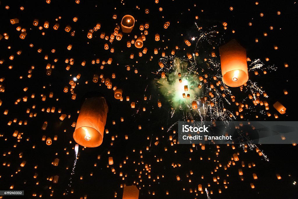 Sky lantern balloon fire/ yeepeng in north Thailand / chiangmai Asia Stock Photo