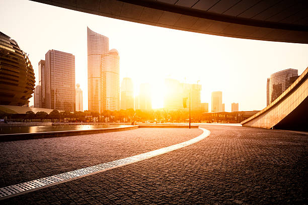 istock cityscape and skyline of hangzhou from empty road 619240366