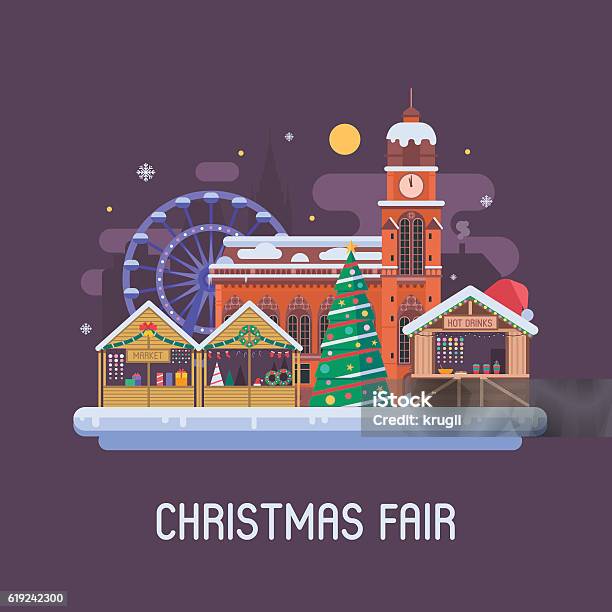 Europe Christmas Fair Background Stock Illustration - Download Image Now - Christmas Market, Christmas, Ferris Wheel