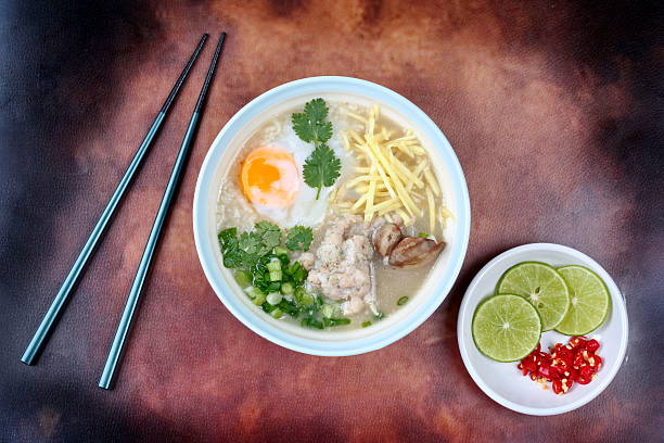 istock Rice porridge with mined pork and chicken lever . 619243574