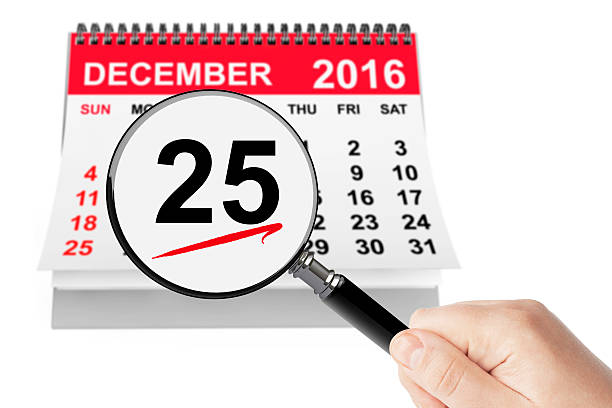 istock Christmas Day Concept. 25 December 2016 calendar with magnifier 619243992