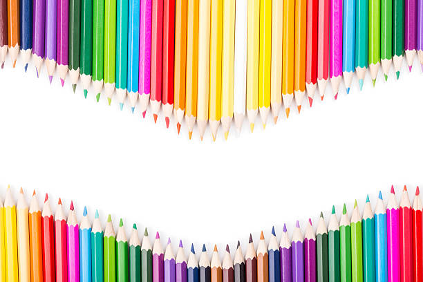 Color pencils rainbow vawe arrangement stock photo