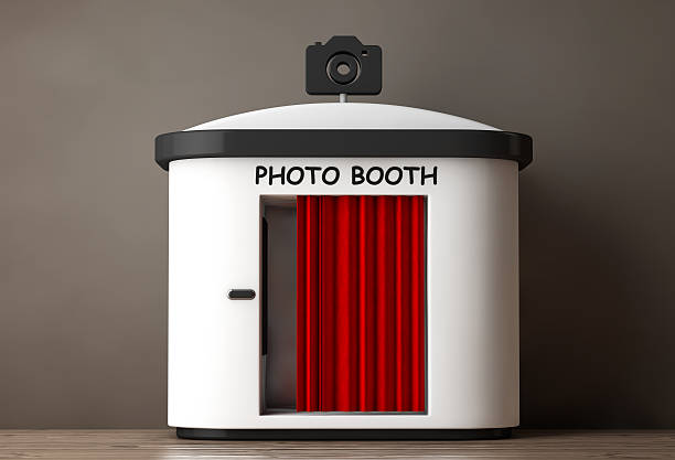 istock Photo Booth with Red Curtain. 3d Rendering 619245220