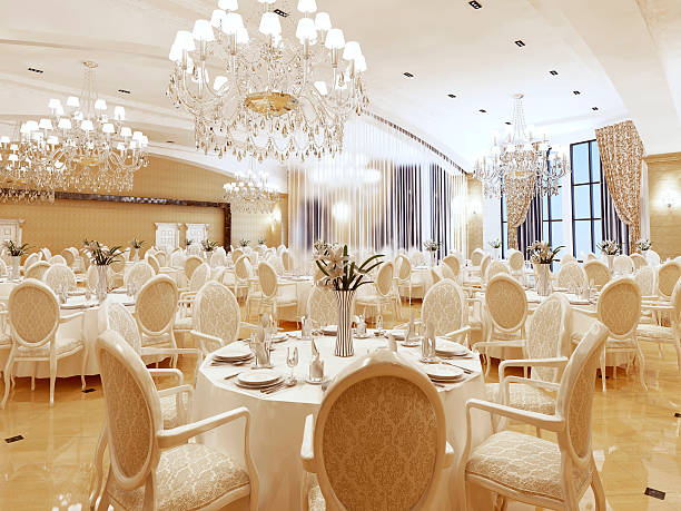 istock The ballroom and restaurant in classic style. 619250668