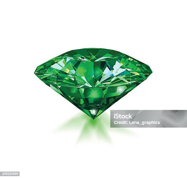 Beautiful Green Gem Emerald On White Background Stock Illustration - Download Image Now - Emerald Gemstone, Green Color, Diamond - Gemstone