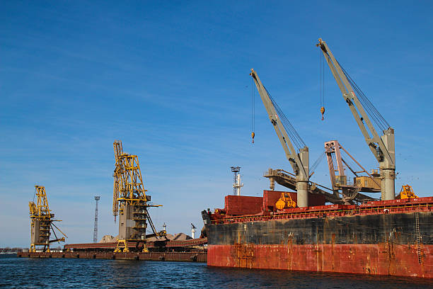 terminal de carga com guindastes no porto de rostock - industrial ship dock worker engineer harbor - fotografias e filmes do acervo