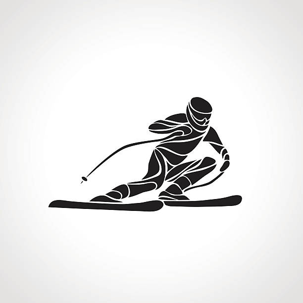 illustrations, cliparts, dessins animés et icônes de silhouette de skieur de slalom géant. illustration vectorielle - champ de bosses