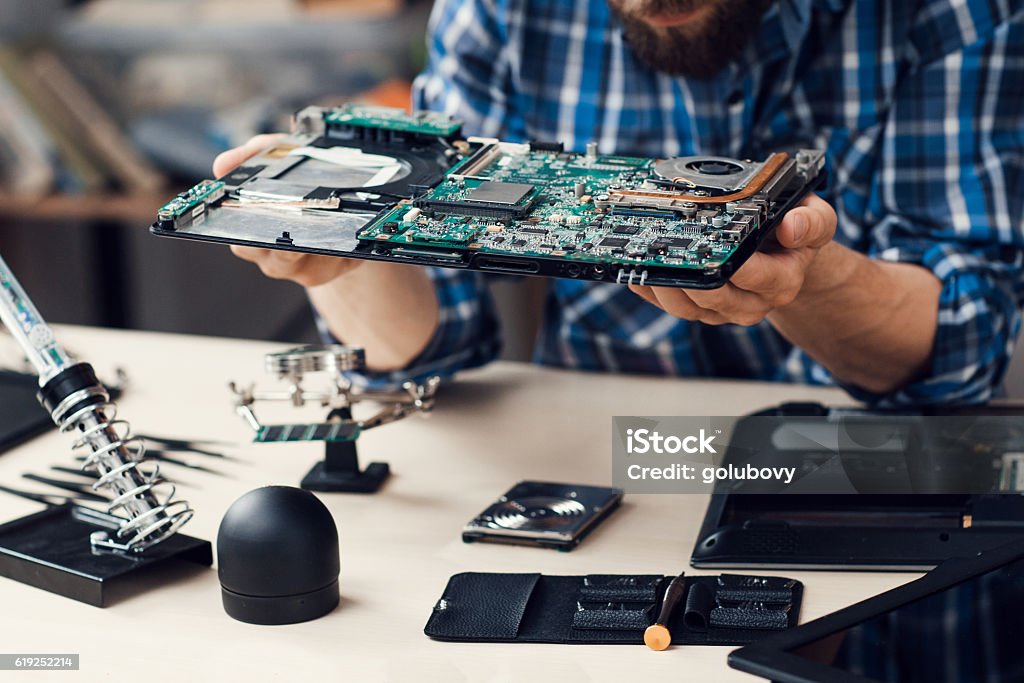 Computer Engineer Motherboard Engineer Studying Computer Motherboard Closeup Stock Photo - Download ...
