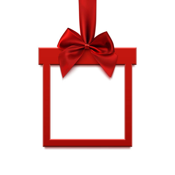 leeres, quadratisches banner in form eines weihnachtsgeschenks. - weihnachtsgeschenke stock-grafiken, -clipart, -cartoons und -symbole