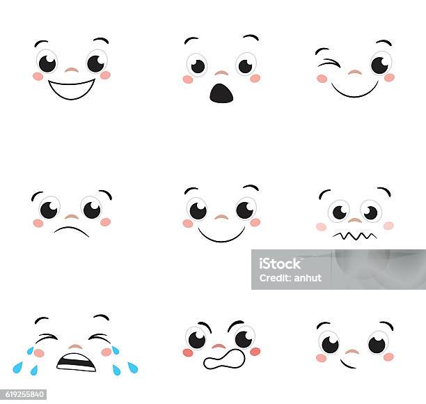 Olhos expressivos e boca sorridente personagem design de rosto V1 Vector