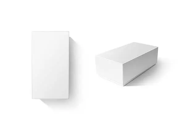 Photo of White carton product box set mockup, top side view