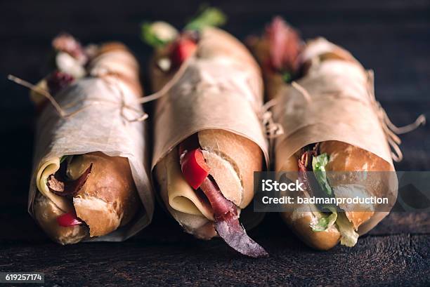 Three Sumbmarine Sandwiches Stock Photo - Download Image Now - Sandwich, Delicatessen, Gourmet