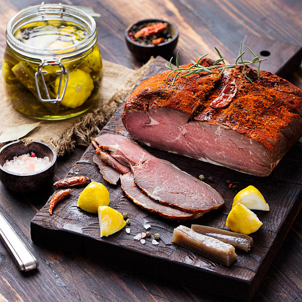 istock Beef pastrami sliced, roasted beef, slow cooking, marinated olive oils 619257560