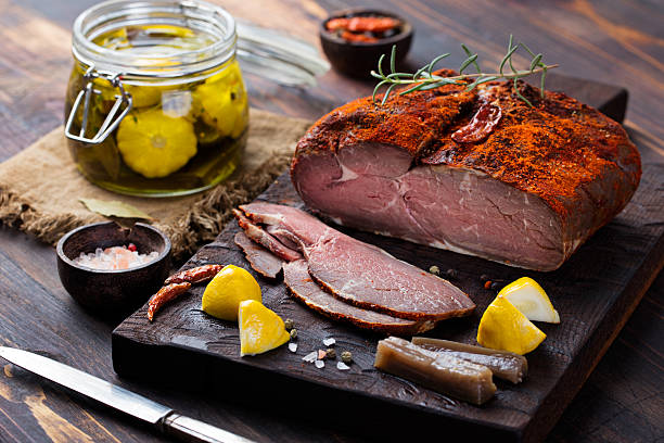 istock Beef pastrami sliced, roasted beef, slow cooking, marinated olive oils 619257636