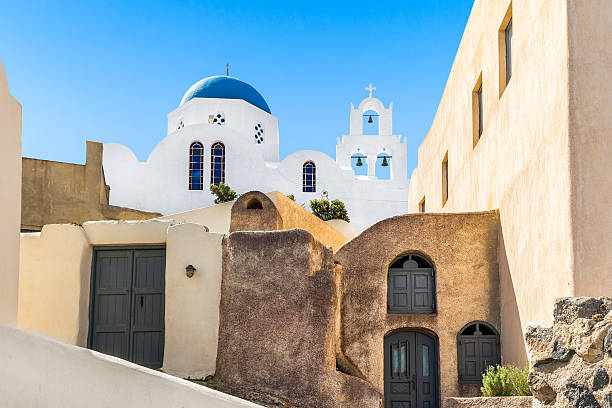 church in pyrgos village, santorini, greece - santorini door sea gate bildbanksfoton och bilder