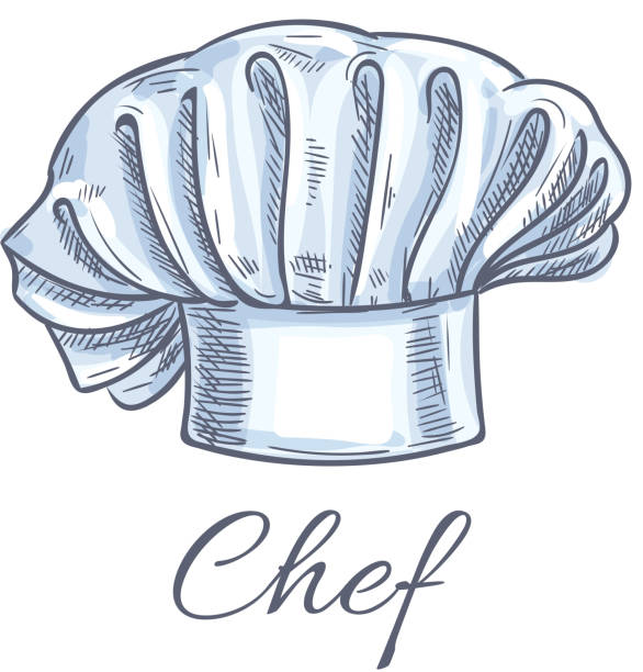 요리사 모자 벡터 격리 낙서 스케치 아이콘 - chef italian culture isolated french culture stock illustrations
