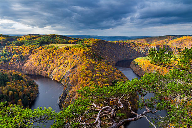 istock Vltava river horseshoe shape meander from Maj viewpoint, Czech Republic 619262260