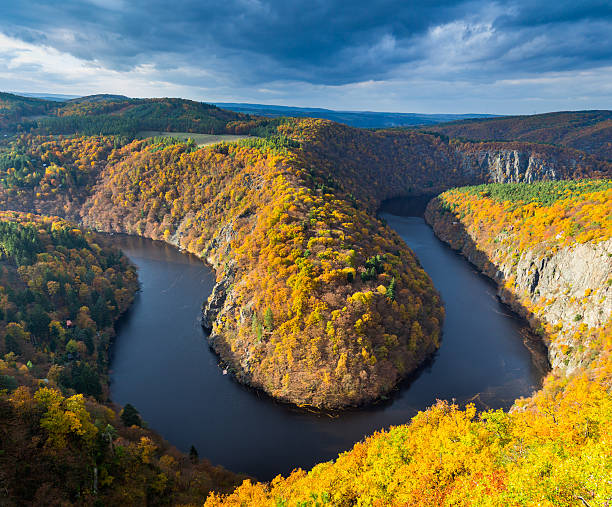 istock Vltava river horseshoe shape meander from Maj viewpoint, Czech Republic 619262554