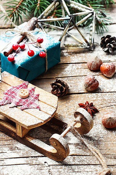 istock Christmas sleigh and gifts 619262586