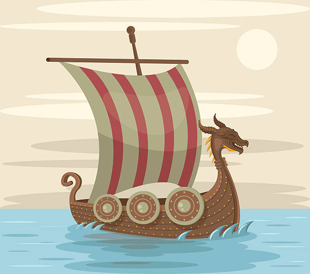 illustrations, cliparts, dessins animés et icônes de bateau viking. illustration vectorielle de dessin animé plat - drakkar